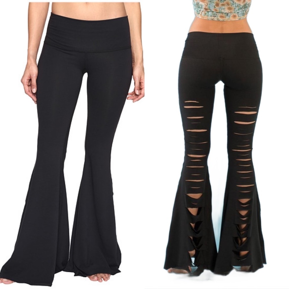 NWT Teeki Laser Cut Jimi Long Bell Bottoms Black size XS